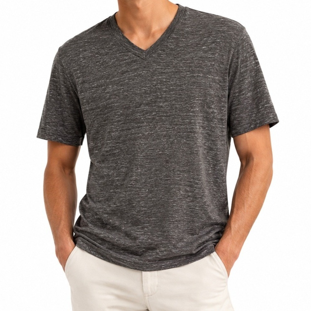 Goodlife Gray V Neck T Shirt Medium Made USA Slub Premium Minimalist Basic